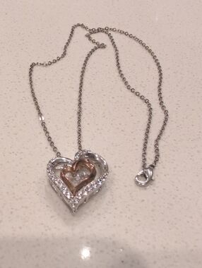 925 Sterling Silver Two-Tone Floating Heart 'Dancing Stone' Necklace